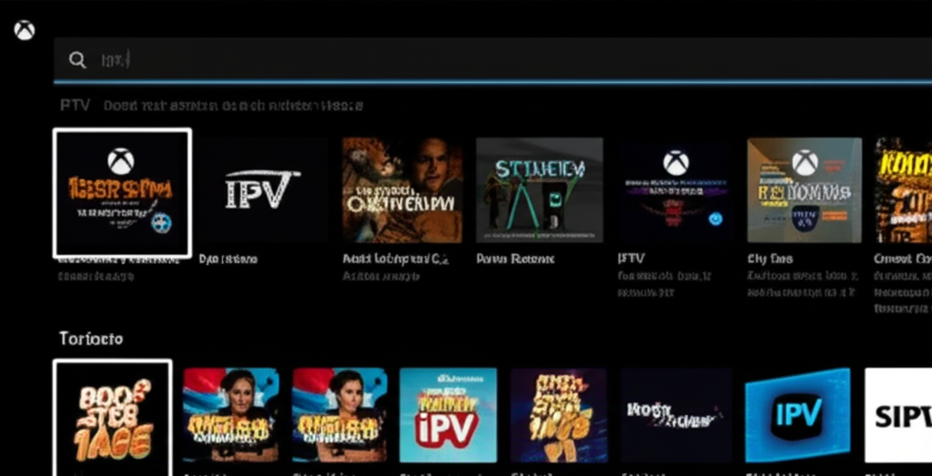 Tela de busca na Microsoft Store do Xbox, com 'IPTV' digitado.